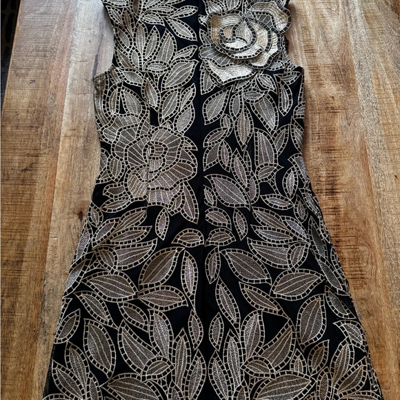RAMY Brook Maybell dress 8 Black and Gold mini embellished foil Floral Dress NWT - Picture 8 of 9